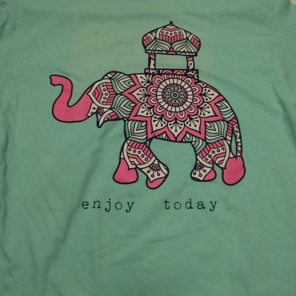 Simply Southern Shirt Womens Medium Blue Elephant Preppy Enjoy Today Ladies *